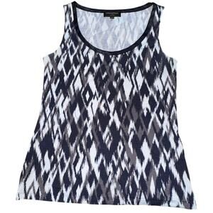 Banana Republic Womens Tank Top M Black White Scoop Neck Ikat Print PILLING